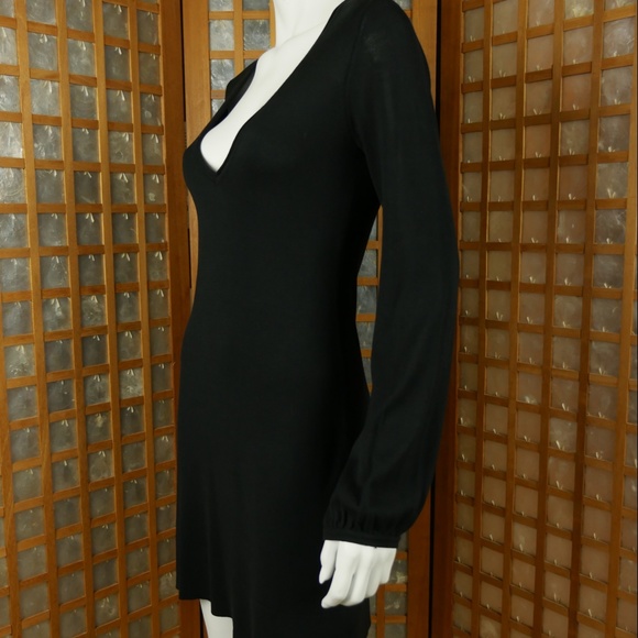 Bebe V-Neck Elastic Cuff Black Dress Size Medium - Picture 6 of 8